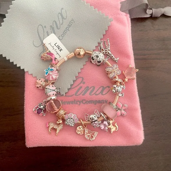 Linx Rose Gold Bracelet with Pink and Rose Gold Animal Themed Charms